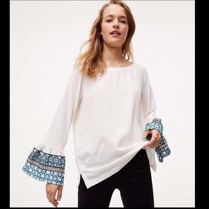 Loft Long Embroidered Bell Sleeve Top